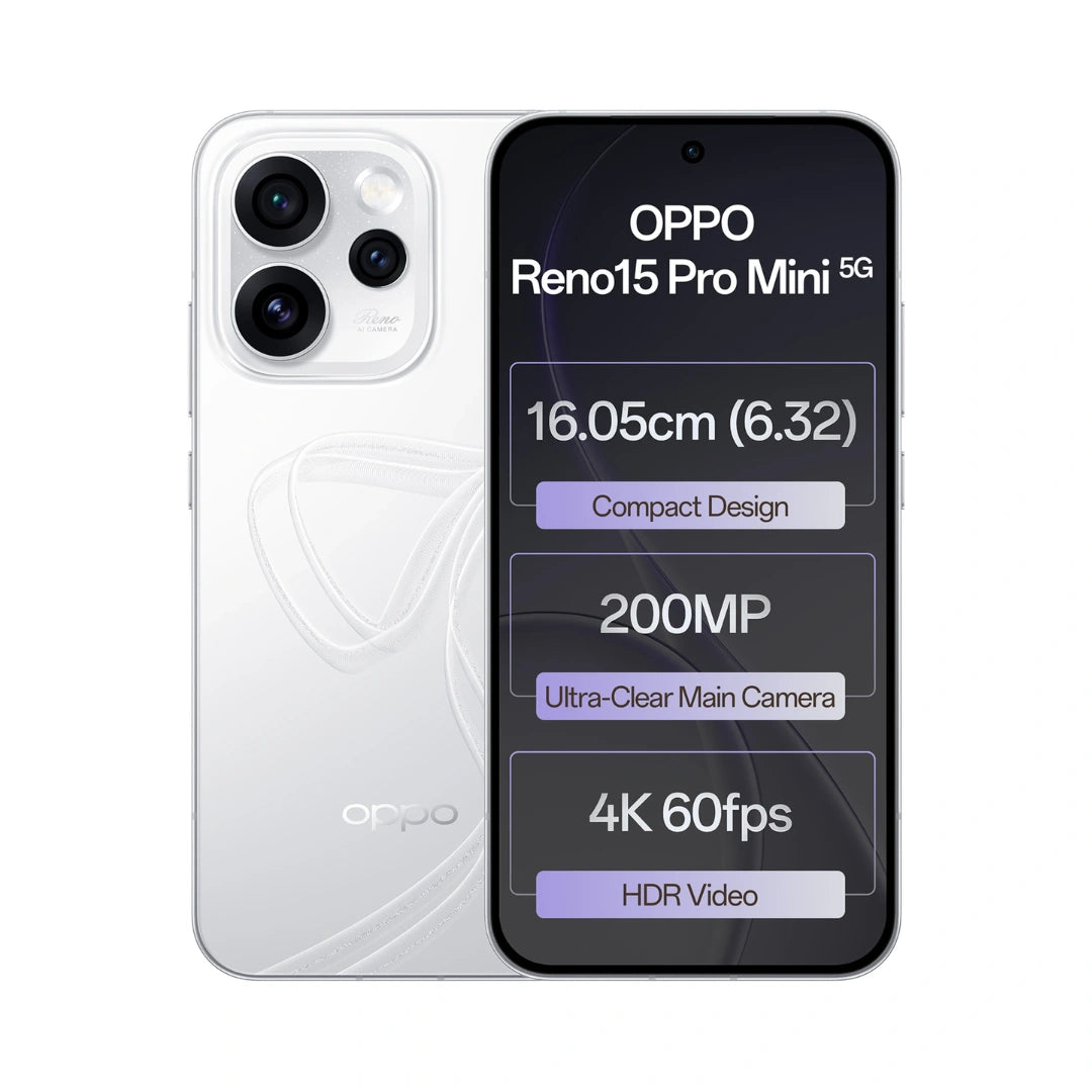OPPO Reno 15 Pro Mini 5G | 6.32 inches Display | AMOLED Display | MediaTek Dimensity 8450 | 200MP Main Camera | 50MP Front Camera | 6200mAh Battery | 80W SUPERVOOCTM Charging
