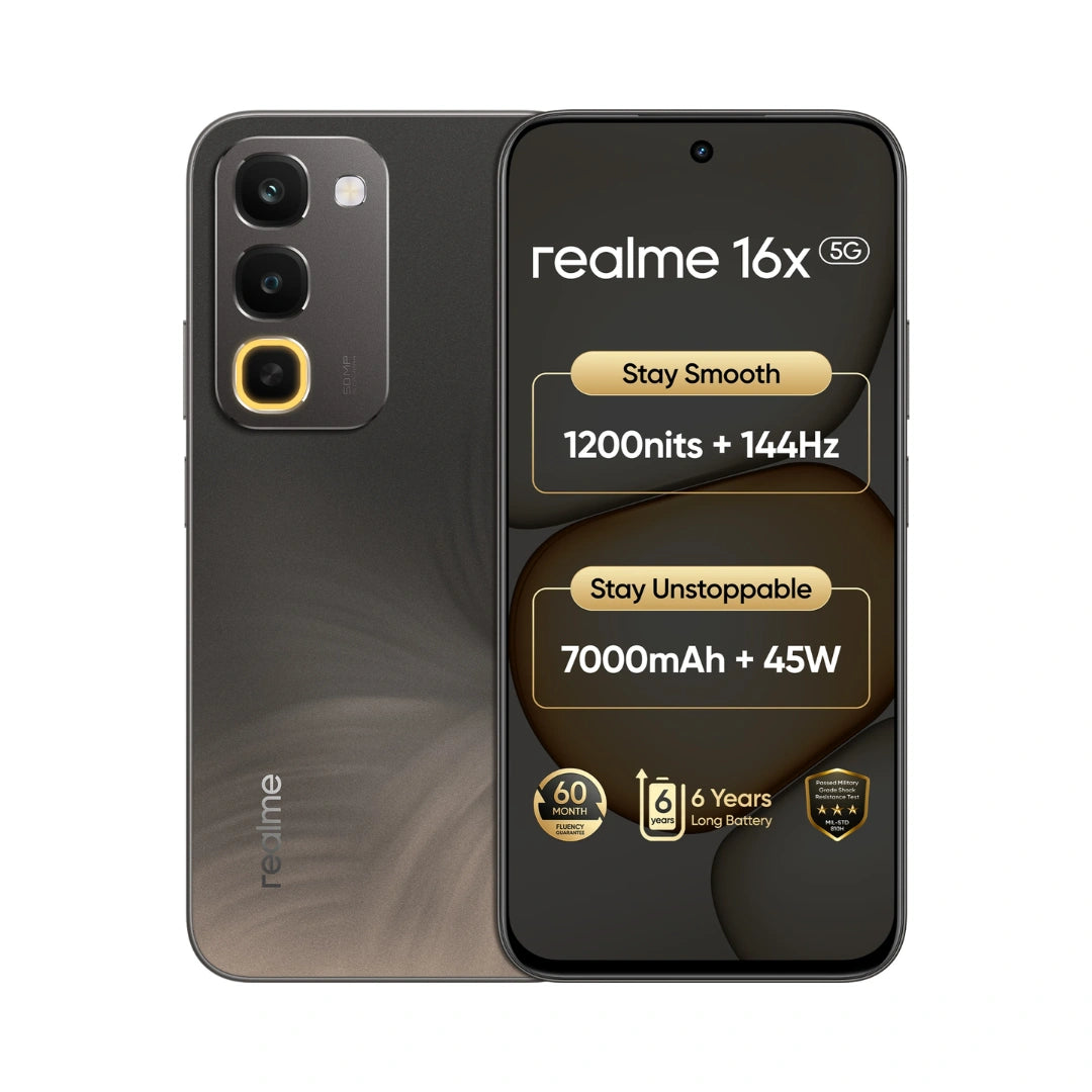 Realme 16x 5G | 6.8 inch Display | MediaTek Dimensity 6300 | Military Grade Certified + IP65 | 50MP Rear Camera | 8MP Front Camera | 7000mAh Battery | 45W Fast Charging
