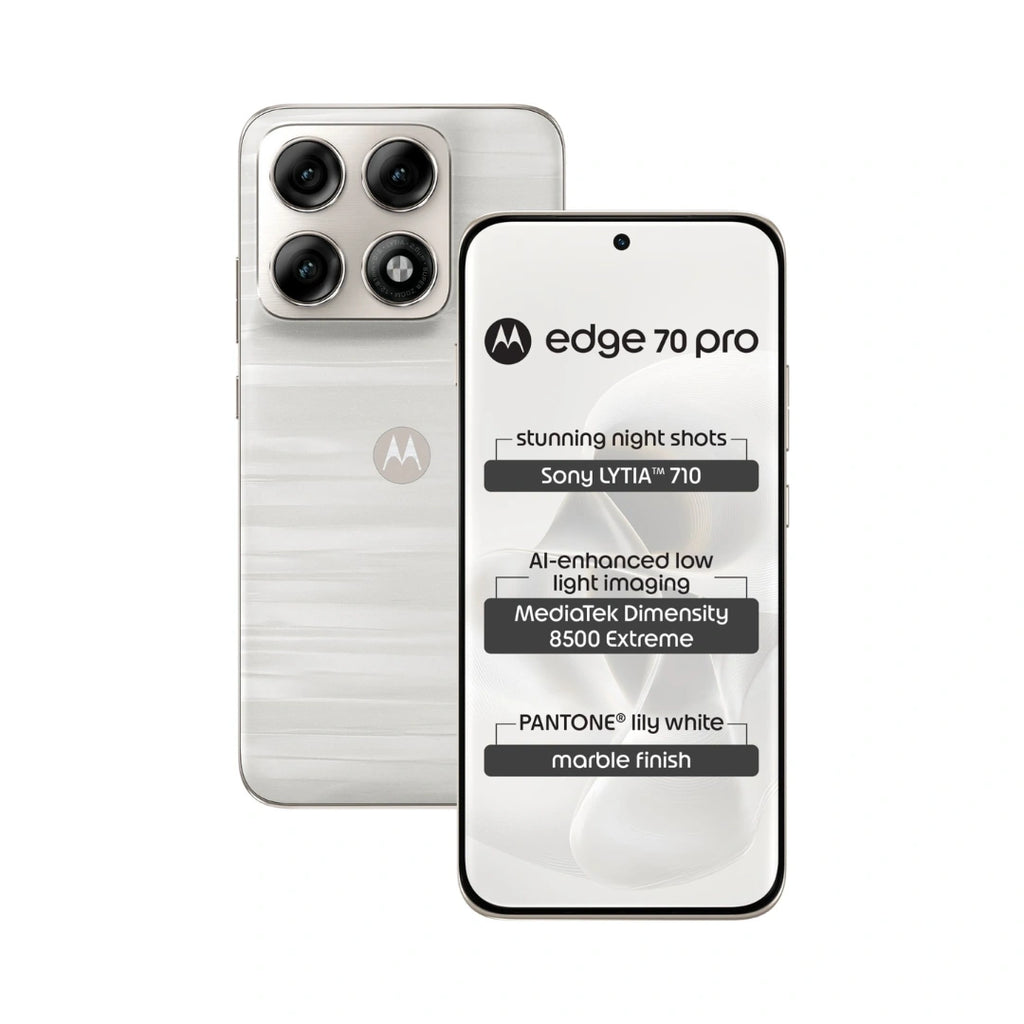 Moto Edge 70 Pro | 6.8" Extreme AMOLED Display | Android™ 16 | MediaTek Dimensity 8500 Extreme Chipset | 50MP Sony LYTIA™ Dual Camera | 50MP Front Camera | 650Mah Battery | Stereo Speakers Dolby Atmos® Hi-Res Audio | IP69/IP68 Under Water Protection