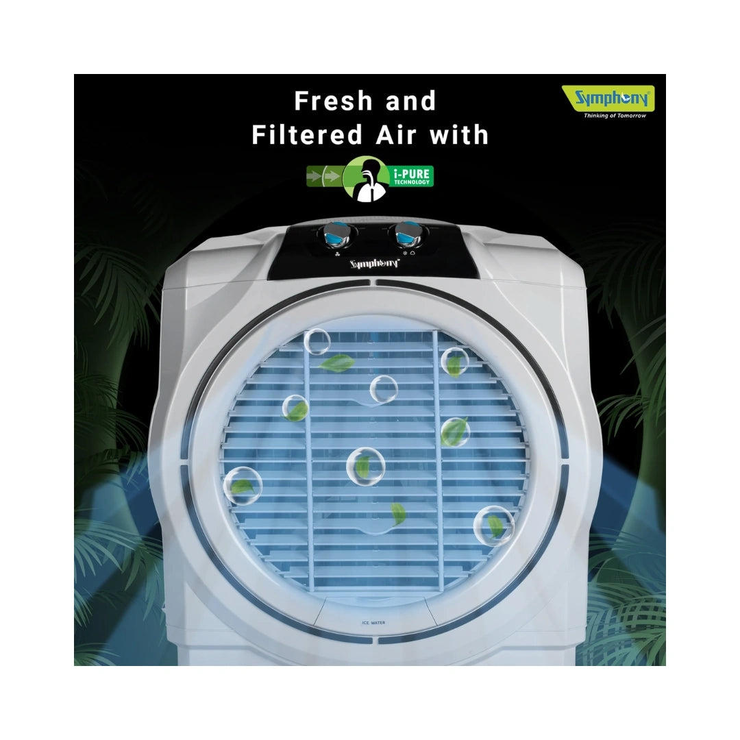 Symphony Desert Air Cooler For Home | Honeycomb Pads | Powerful +Air Fan | i-Pure Console | Low Power Consumption