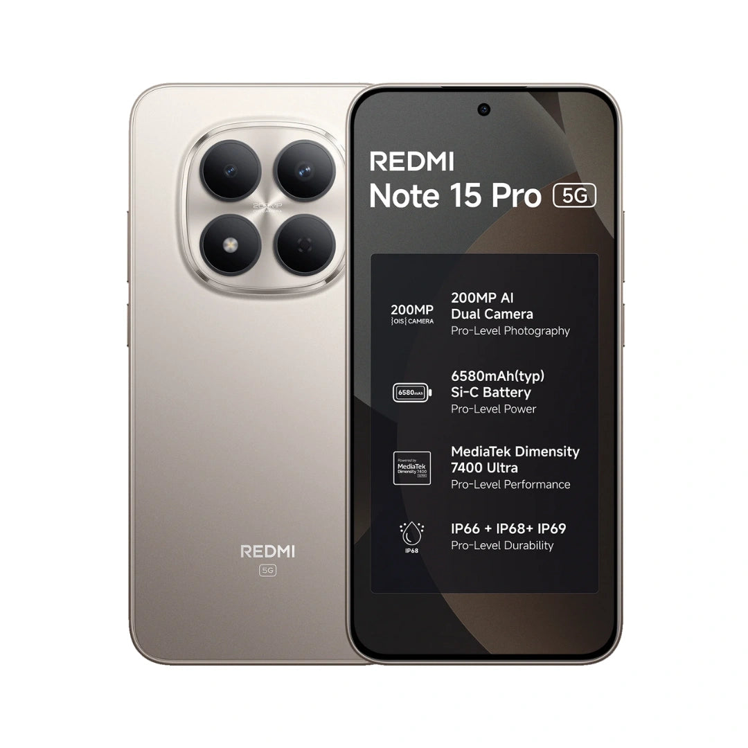 Redmi Note 15 Pro 5G | 6.83 inches AMOLED Display | MediaTek Dimensity 7400-Ultra | IP69K Water & Dust Resistance | 200MP Main Camera | 20MP Front Camera | 6580mAh Battery | 45W Turbo Charging