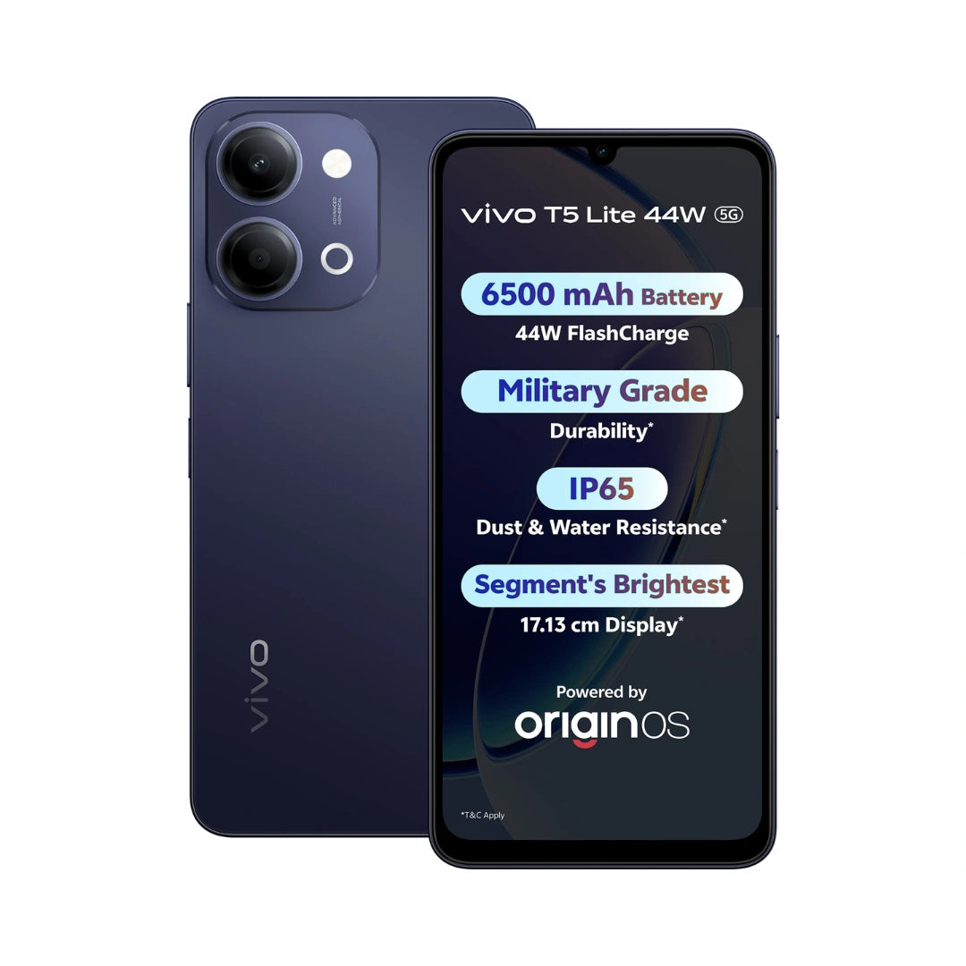 Vivo T5 Lite 5G | 6.74 inches Display | MediaTek Dimensity 6300 | 50MP Sony IMX852 Sensor | 5MP Front Camera | 6500mAh Battery | 44W Fast Charging Support