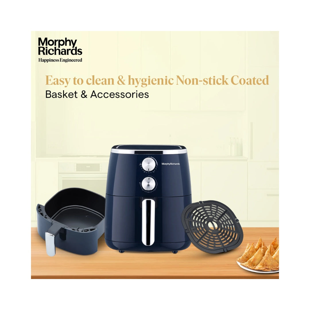 Morphy Richards 5 Litre Air Fryer |  Easy Knob Control | Adjustable Time & Temperature Control | Voltage Fluctuation Protection | Non-stick Coated Basket