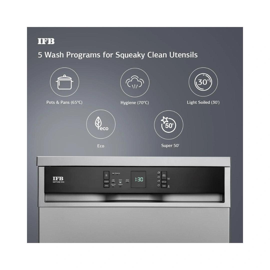 IFB 15 Place Setting Dishwasher with 360° Spray Arm and 70° Hot Wash with Steam