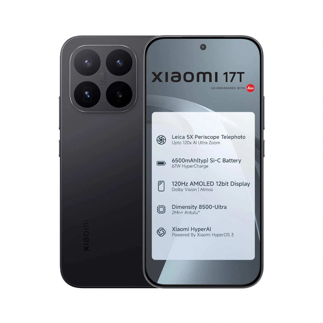 Xiaomi 17T | 6.59 inches 120Hz AMOLED Display | Corning Gorilla Glass 7i Protection | MediaTek Dimensity 8500-Ultra4nm | 50MP Triple Camera | 32MP Front Camera | IP68 Water & Dust Resistance | 6500mAh Battery