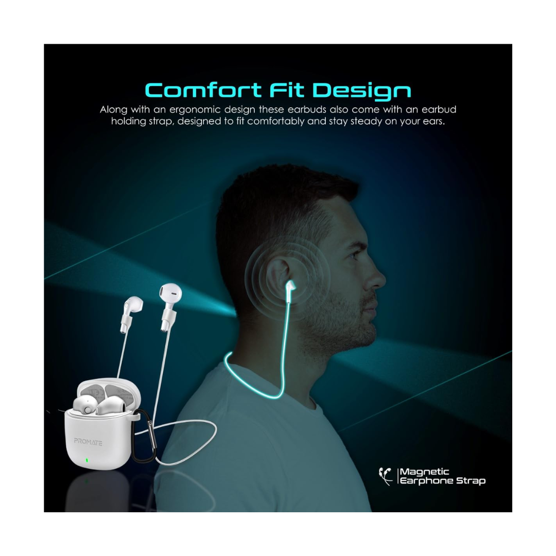 Promate Lima True Wireless Earbuds - Magnetic Earphone Strap 
