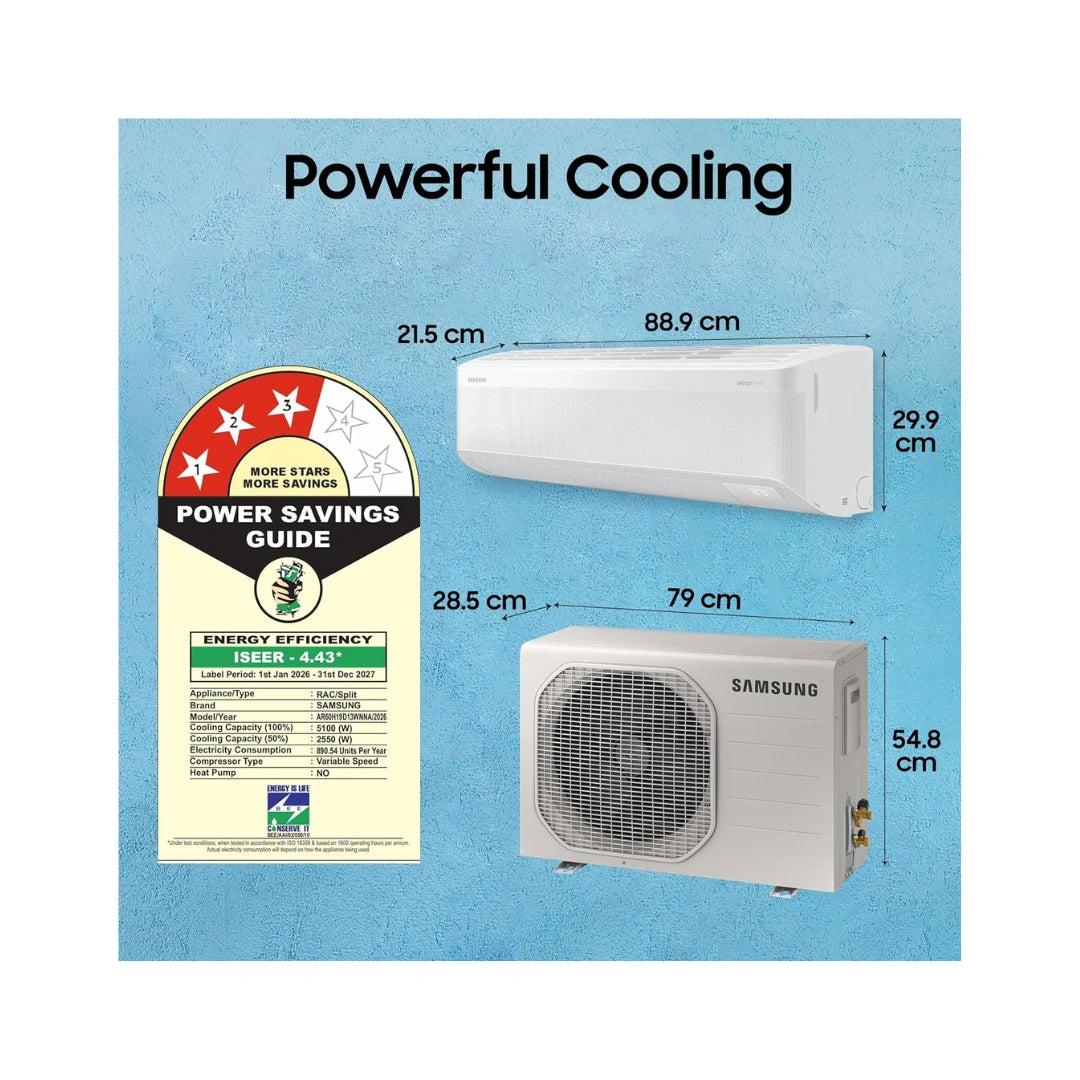 Samsung 1.5, 3 Star Ton,Bespoke AI WIndFree Inverter Split AC