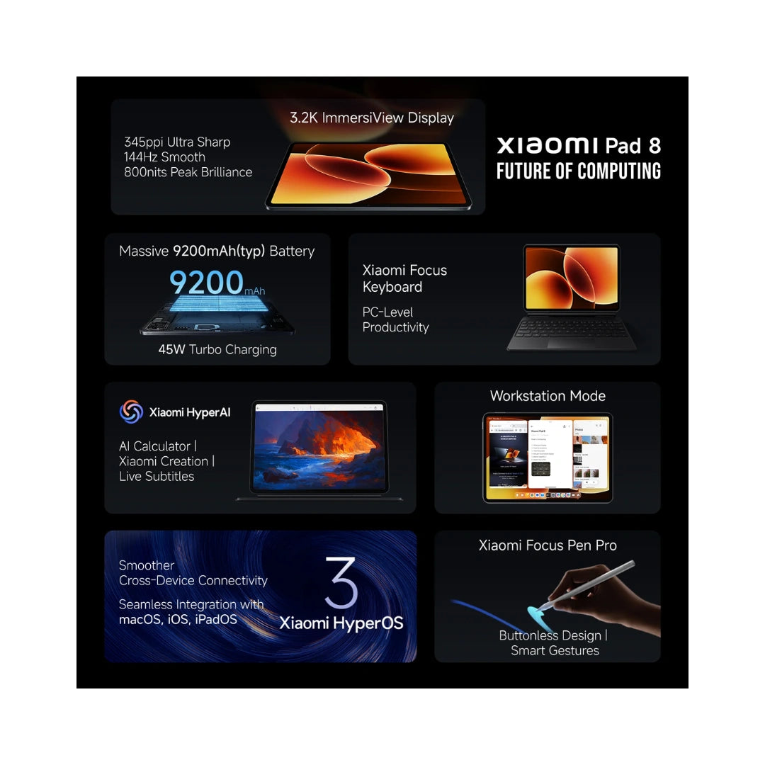 Xiaomi Pad 8 | 11.2 inches LCD Display Up to 144Hz Refresh Rate | Snapdragon® 8s Gen 4 | 13MP High-Resolution Rear Camera | 8MP Ultra-Wide Front Camera | 9200mAh Battery | Dolby Atmos® Hi-Res Wireless Audio (Copy)