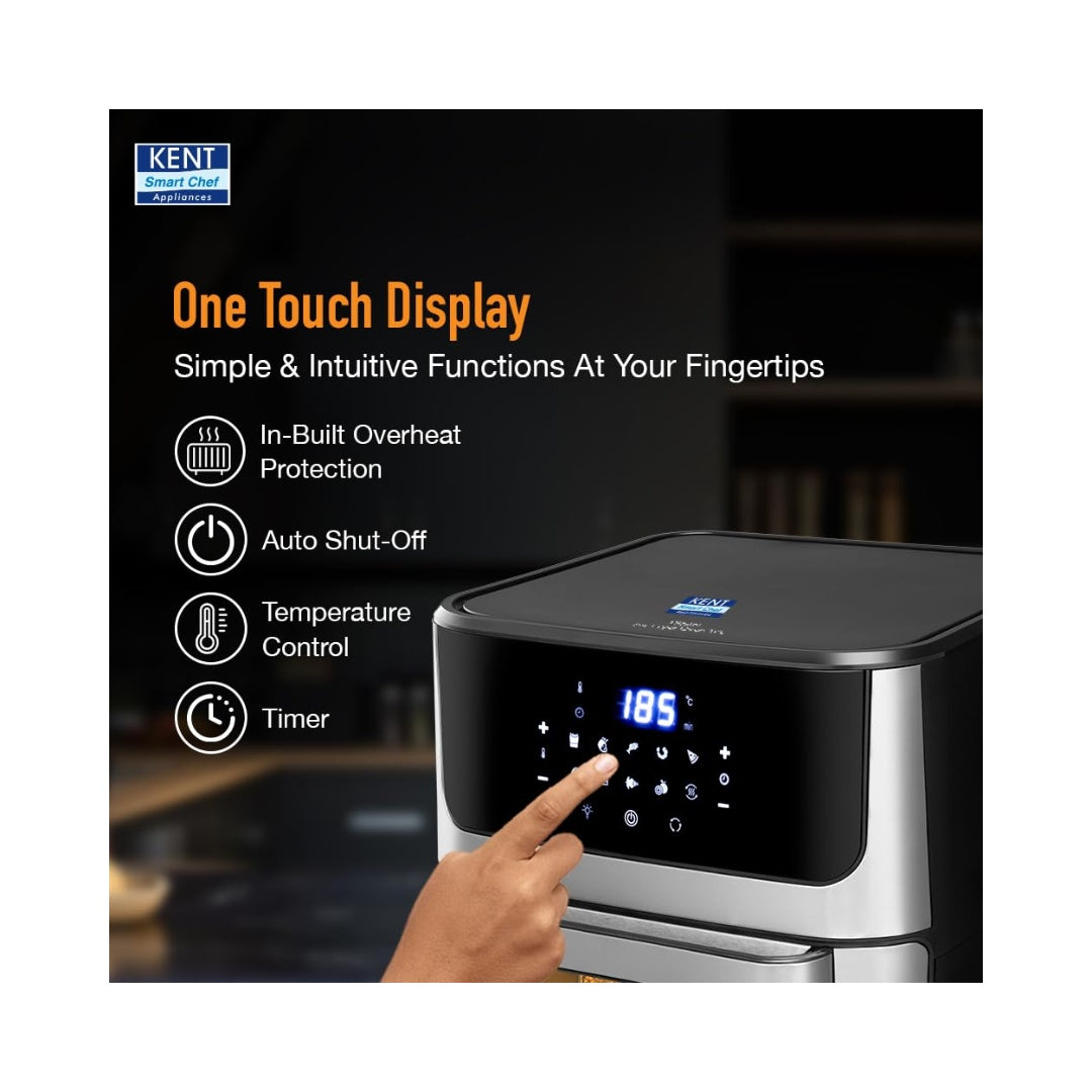 KENT Digital Air Fryer Oven 12L | 10 Preset Menus Bake, Grill & Roast | Digital Display & Touch Control Panel | Dehydration & Rotisserie Function