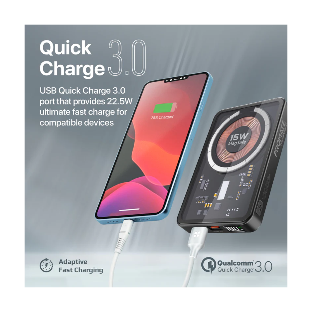 Promate TransPack-10 10000mAh - Wireless Powerbank - Quick Charge 3.0