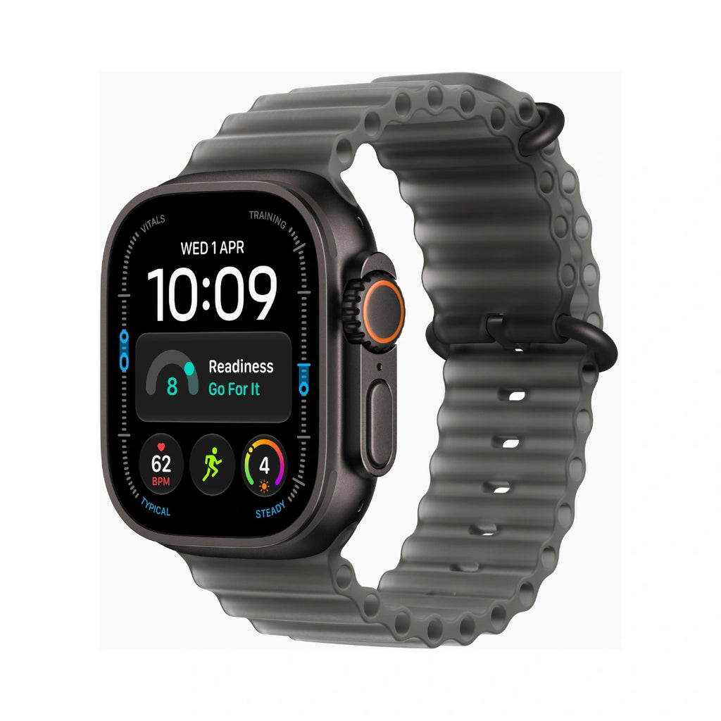 Apple Watch Ultra 4 Titanium Case | Ocean Band Translucent Black | Retina Display with Wide Angle OLED | Dust Resistance IP6X Water Resistance | WatchOS | Wind Noise Mitigation | Dual Speakers