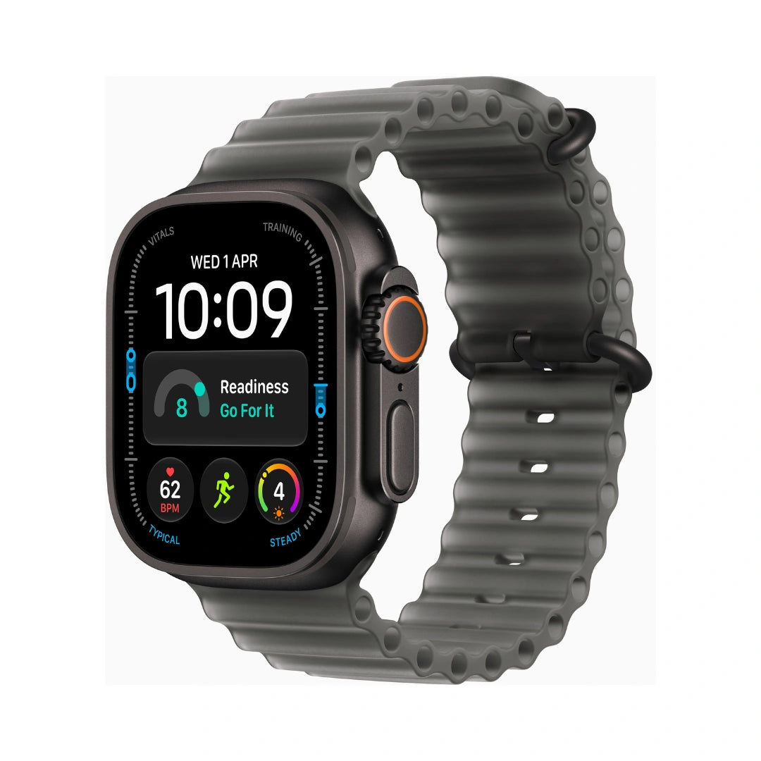 Apple Watch Ultra 4 Titanium Case | Ocean Band Translucent Black | Retina Display with Wide Angle OLED | Dust Resistance IP6X Water Resistance | WatchOS | Wind Noise Mitigation | Dual Speakers