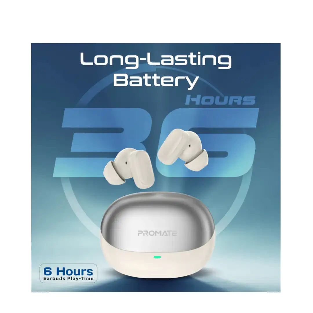 PROMATE LUSH PRO TWS | 400mAh Capacity | 6Hrs Play Time | 35mAh Earbuds Capacity | Dynamic Driver