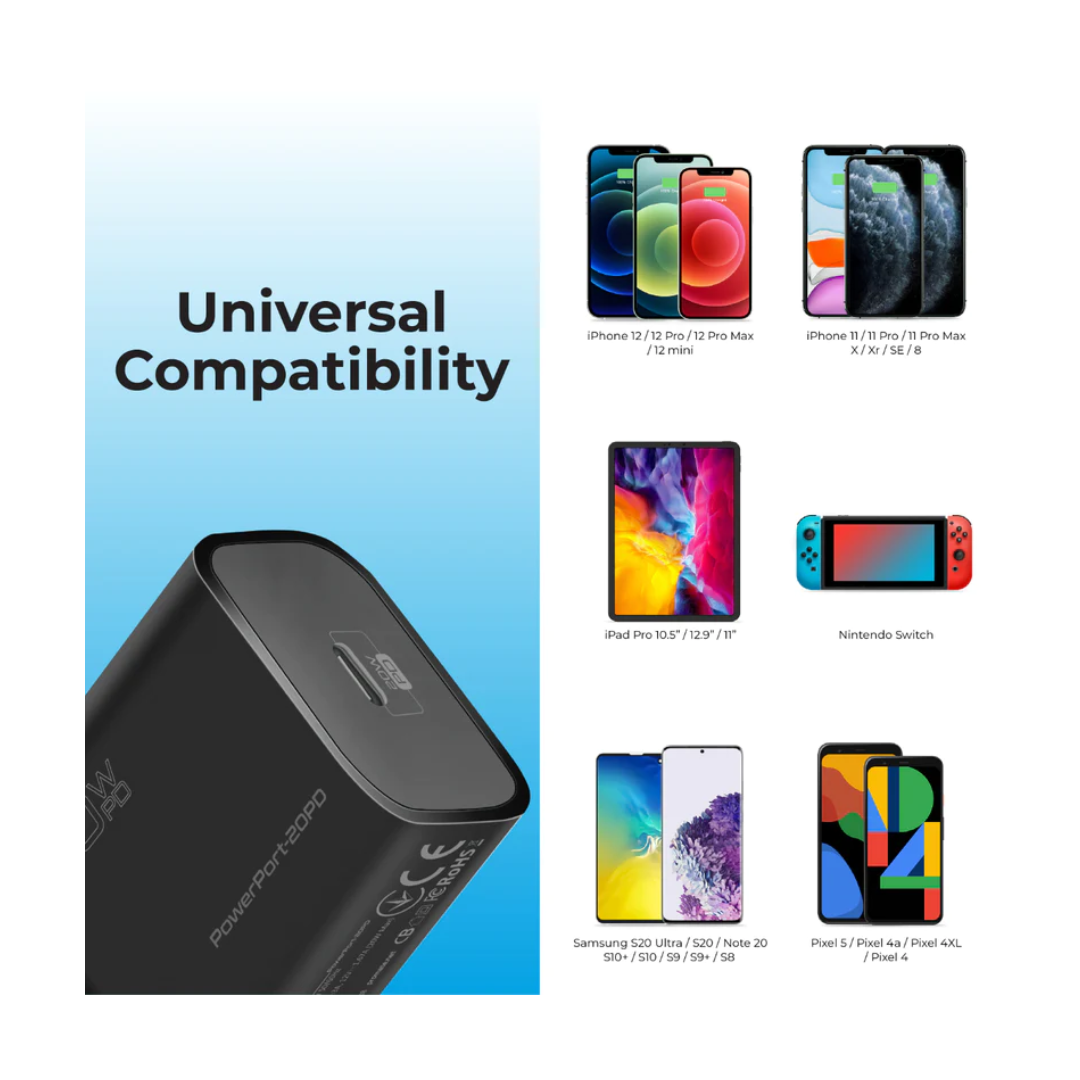 Promate 20W PD Adapter - Universal Compatibility