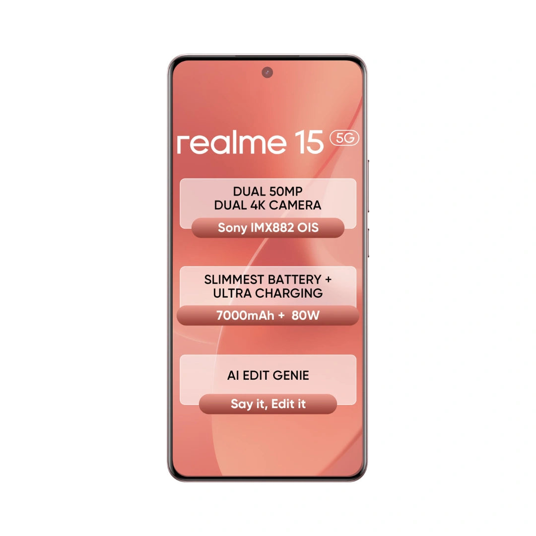 Realme 15 | OLED Display | Dimensitry 7300 | 50MP Rear Camera | 50MP Front Camera | 7000 mAH Battery |