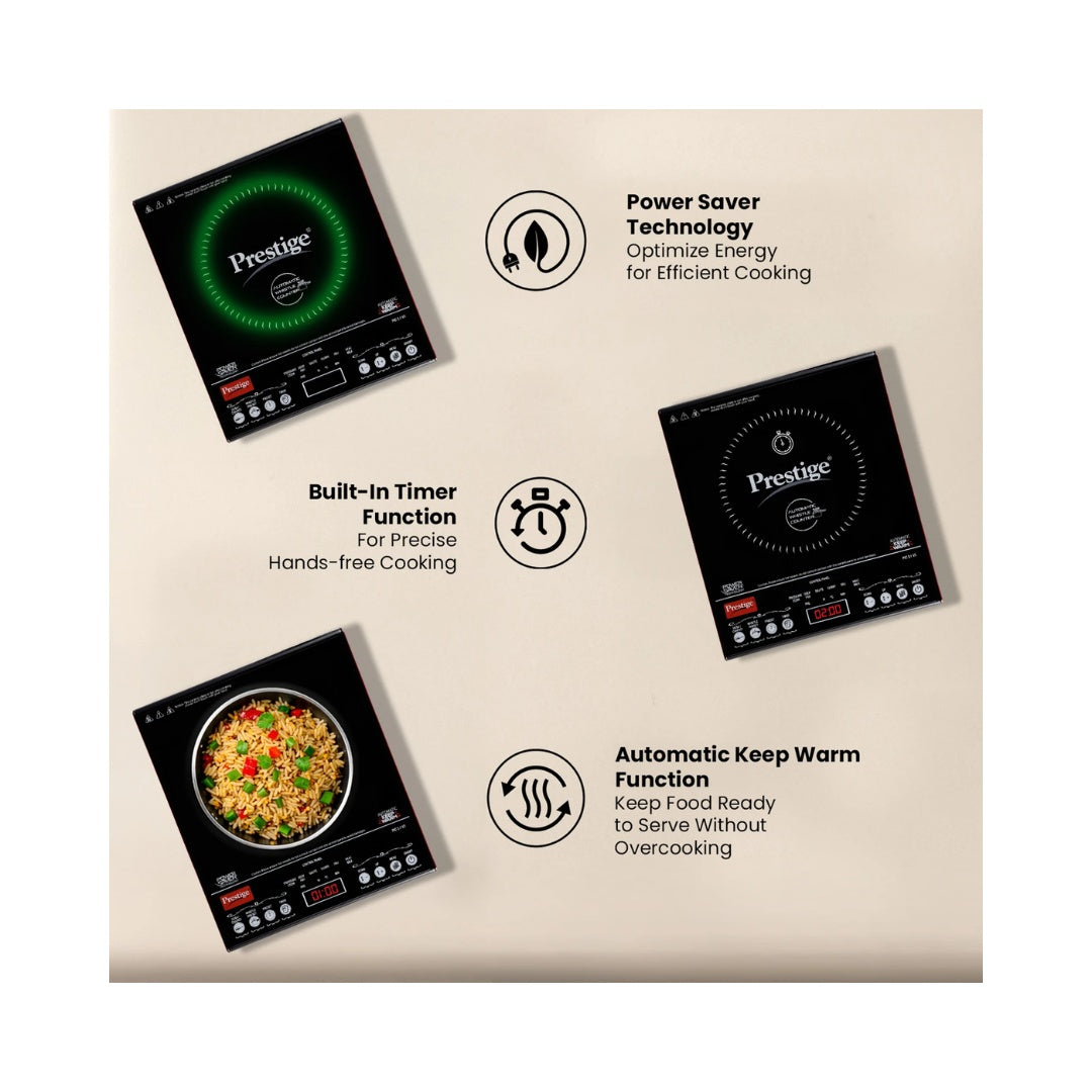 Prestige PIC 3.1 v3 Induction | 2000 Watts Power |  Slim Bodu Elegant Design | Indian Menu Options | Automatic Voltage Regulator | Anti-Magnetic Wall | Automatic Whistle Count