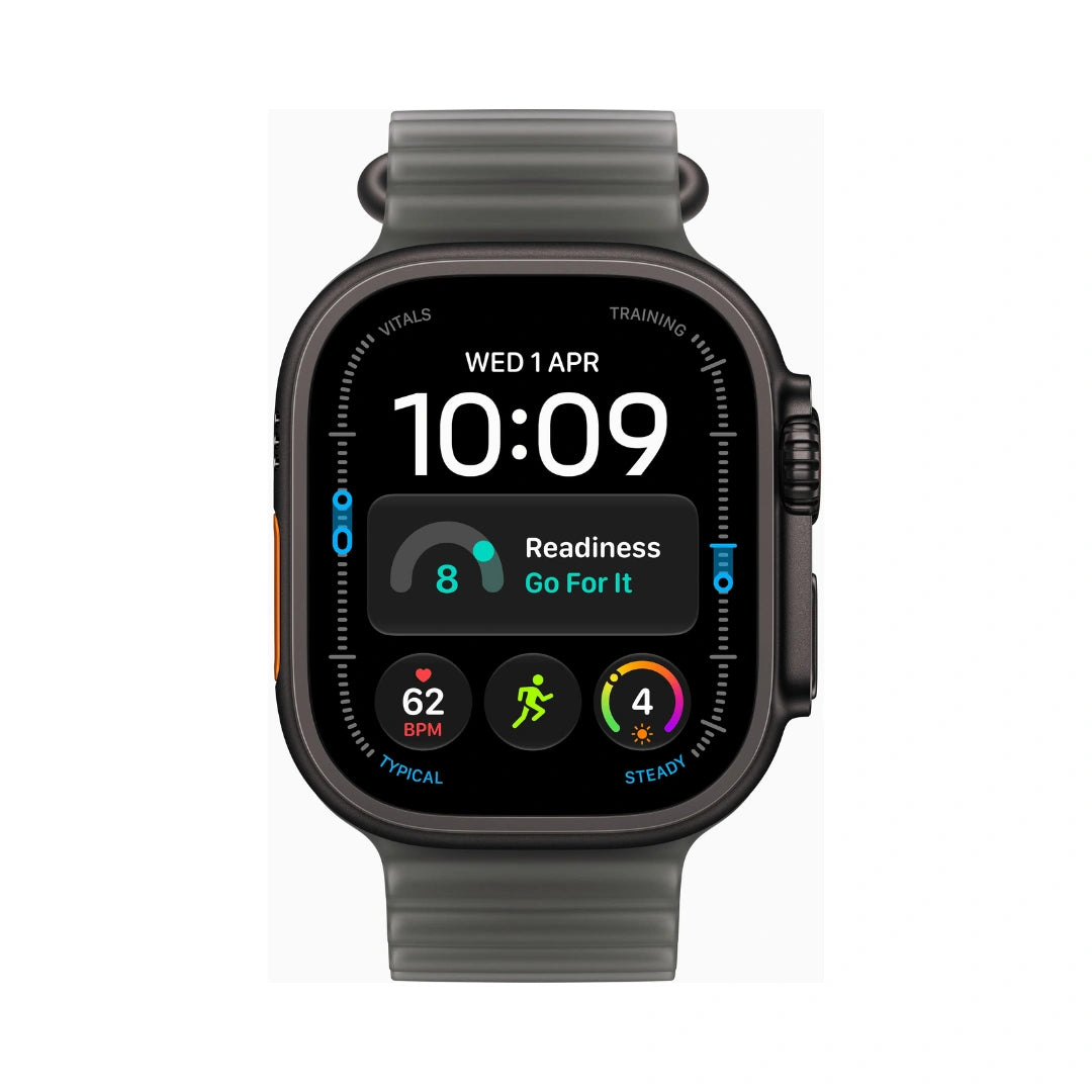 Apple Watch Ultra 4 Titanium Case | Ocean Band Translucent Black | Retina Display with Wide Angle OLED | Dust Resistance IP6X Water Resistance | WatchOS | Wind Noise Mitigation | Dual Speakers