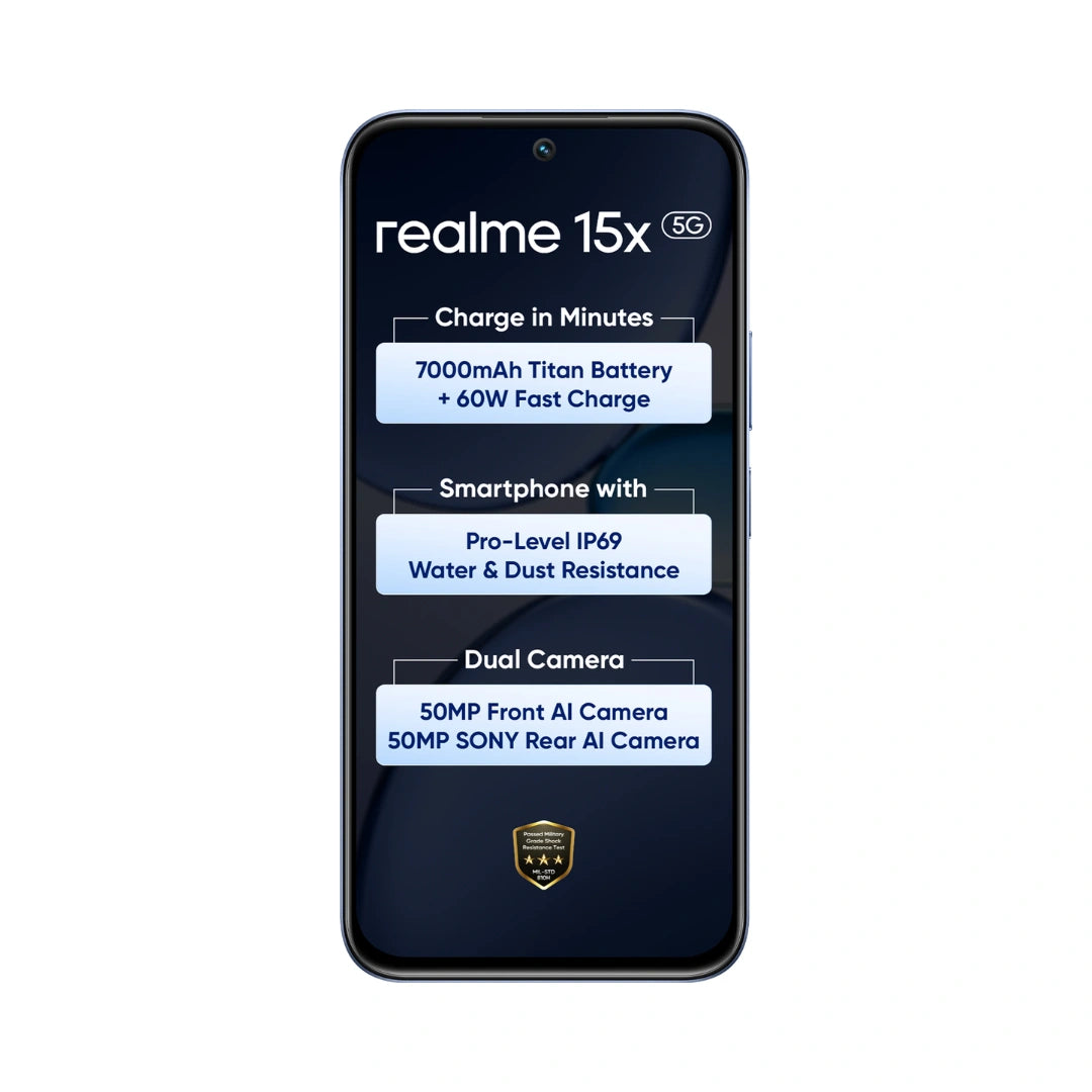 Realme 15X 5G Mobile phone | 6.8-inch Display | 7000mAh Battery|  80W Fast Charging | 50MP Main Camera | Mediatek Dimensity 6300