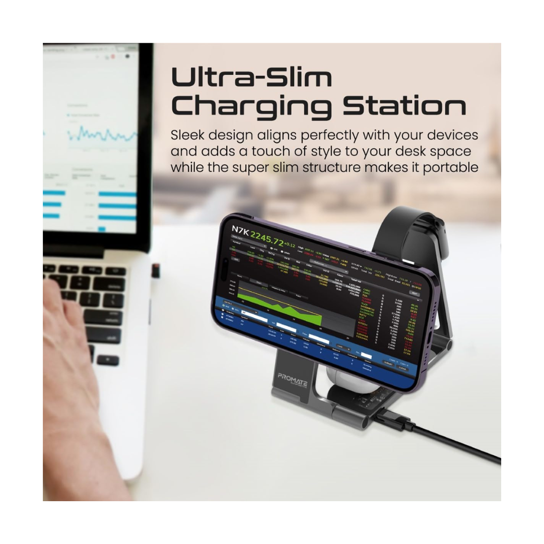 Promate AuraFold-Trio 15W - Wireless Charger - Ultra-slim Charging Station