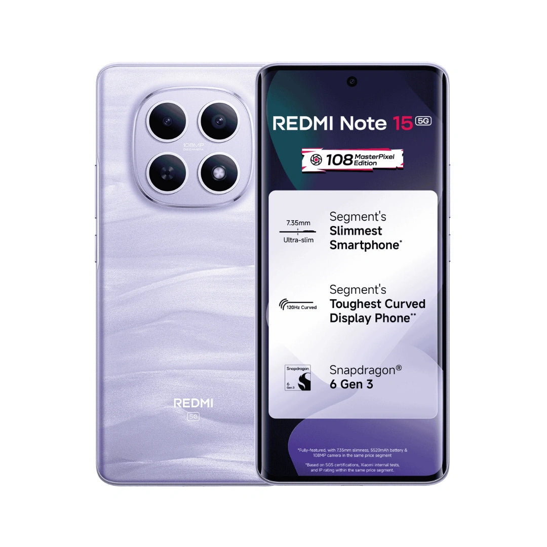 Redmi Note 15 5G | Snapdragon 6 Gen 3 | 108MP Main Camera | 20MP Front Camera | 5520mAh Battery | 45W Turbo Charging | IP65+IP66 Dust & Water Resistance