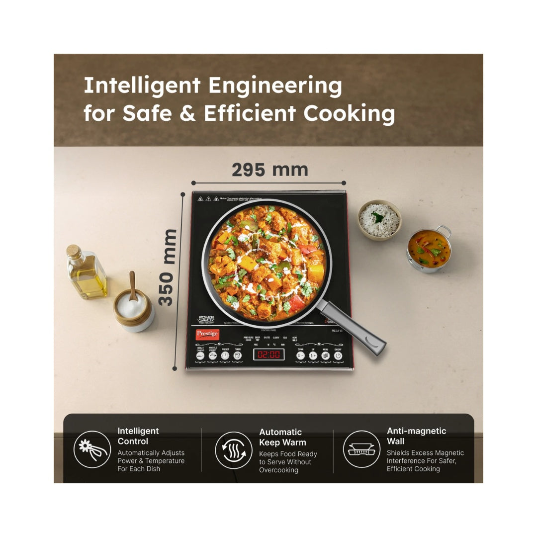 Prestige PIC 3.1 v3 Induction | 2000 Watts Power |  Slim Bodu Elegant Design | Indian Menu Options | Automatic Voltage Regulator | Anti-Magnetic Wall | Automatic Whistle Count