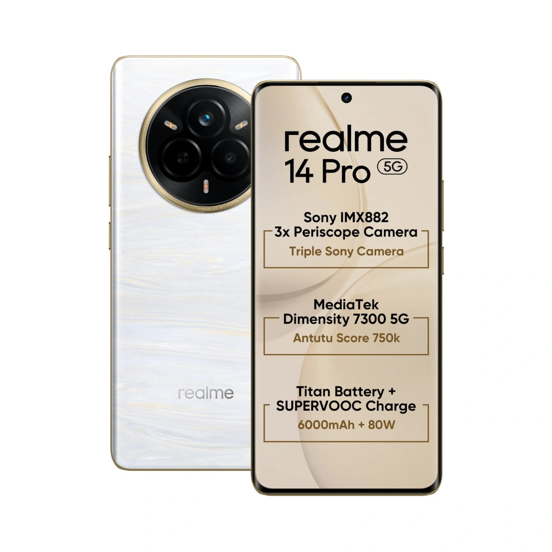 Realme 14 Pro 5G | 6.77" Curved OLED Display | 50MP Sony OIS Camera | 16MP Front Camera | 6000mAh Battery | Dimensity 7300 Energy Processor | 45W Fast Charging