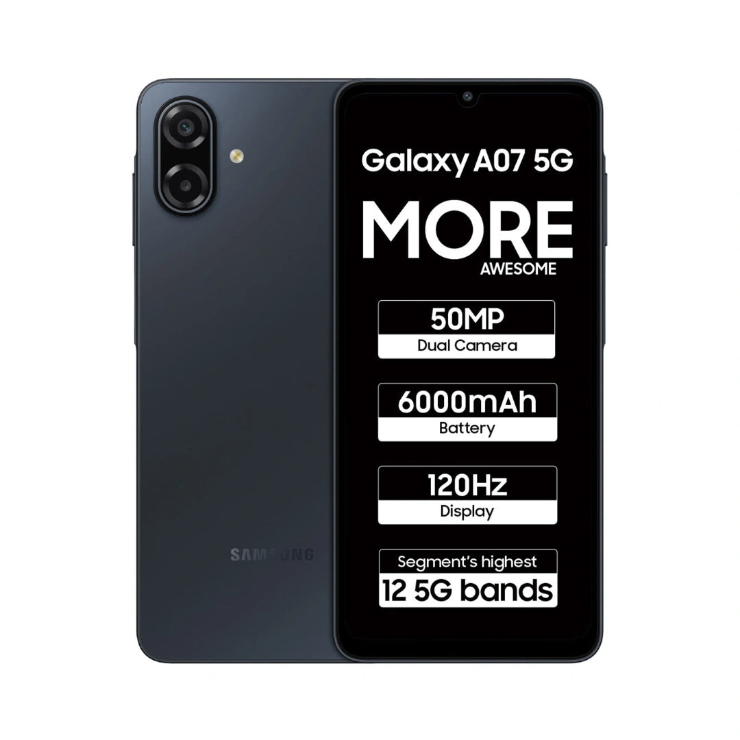 Samsung A07 5G | 6.7 inches LCD Display | 120Hz Refresh Rate | MediaTek Dimensity 6300 | 50MP Main Camera | 8MP Front Camera | 6000mAh Battery