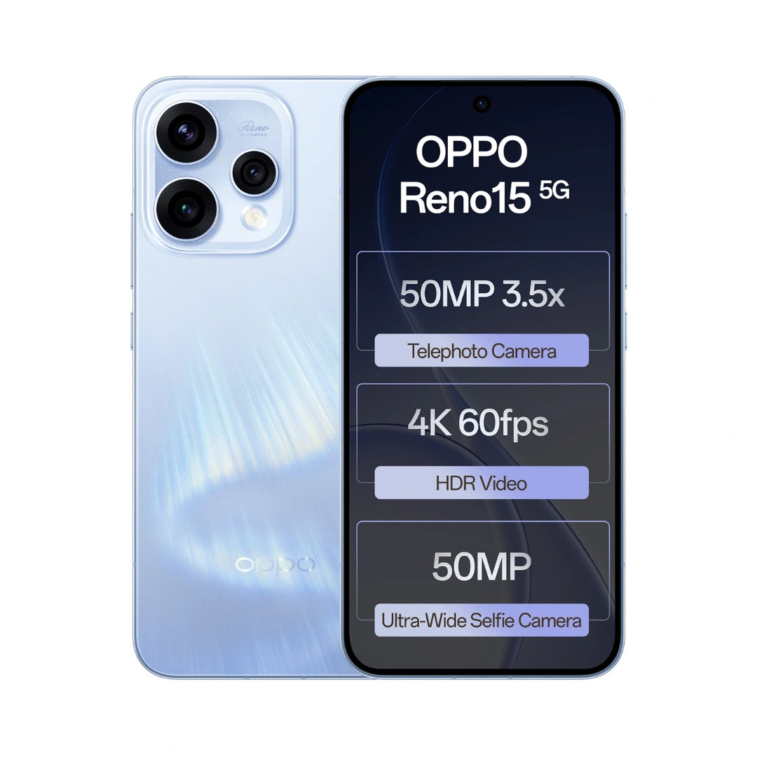 Oppo Reno 15 5G | 6.59 inches Display | AMOLED Display | Snapdragon 7 Gen 4 | 50MP Telephoto Camera | 50MP Front Camera | 6500mAh Battery | 80W SUPERVOOC Charging