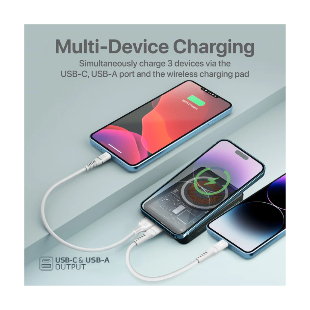 Promate TransPack-10 10000mAh - Wireless Powerbank - Multi-Device Connection