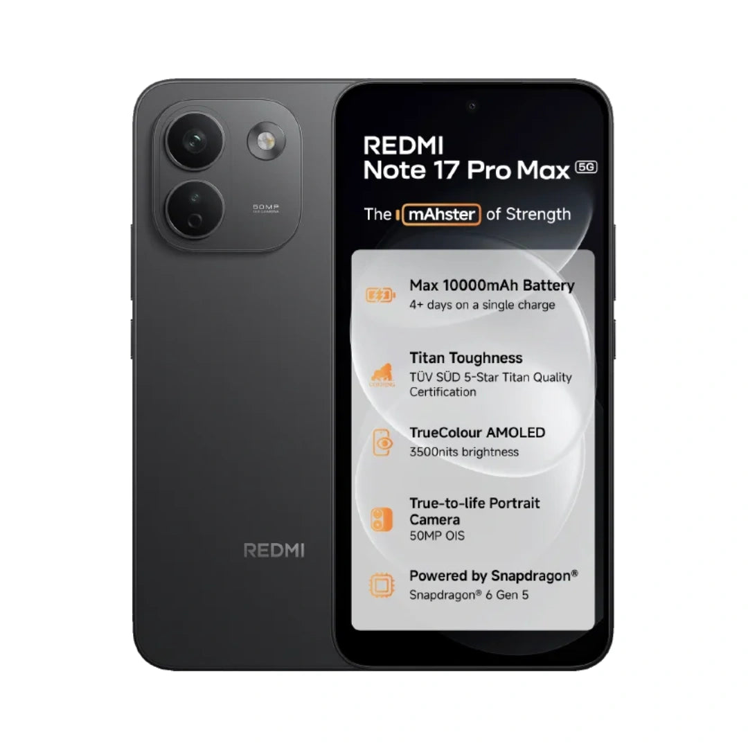 Redmi Note 17 Pro Max 5G | 6.83 inch AMOLED Display | Xiaomi HyperOS 3 with Android 16 | Snapdragon® 6 Gen 5 | 50MP Main Camera | 32MP Front Camera | Dolby Atmos | Hi-Res Audio | 10000mAh Battery | 100W Hyper Charging