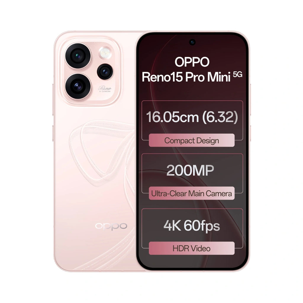 OPPO Reno 15 Pro Mini 5G | 6.32 inches Display | AMOLED Display | MediaTek Dimensity 8450 | 200MP Main Camera | 50MP Front Camera | 6200mAh Battery | 80W SUPERVOOCTM Charging