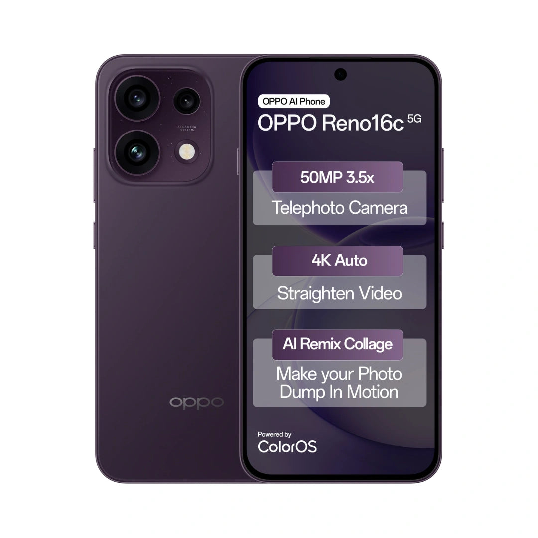 OPPO Reno 16c 5G | 6.57 inch AMOLED Display | MediaTek Dimensity 7300 | 50MP Triple Rear Camera | 50MP Front Camera | 7000mAh Battery | 80W SUPERVOOC Charging