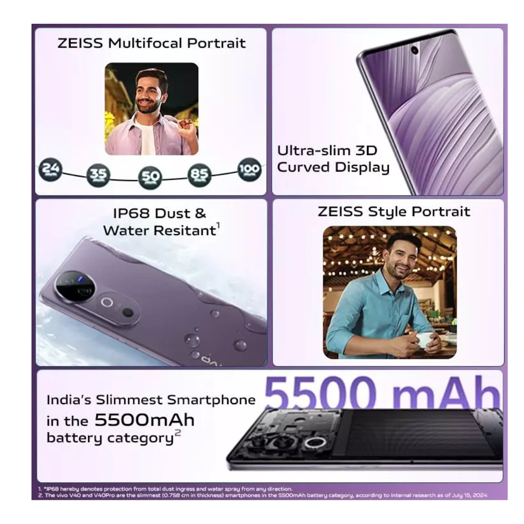 Vivo V40 | AMOLED Display | Qualcomm SM7550-AB Snapdragon 7 Gen 3 | Dual Rear camera