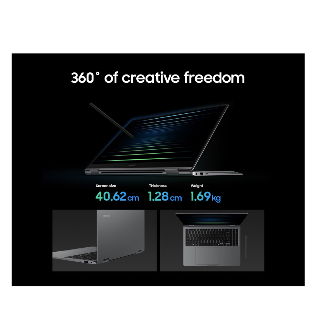 Samsung Galaxy Book5 Pro 360| Intel Evo Core Ultra 7 258V| Built-in AI| 16" (40.6cm) Touchscreen 2-in-1 Dynamic AMOLED 2X 120Hz| 500 Nits (32GB/1TB SSD/Intel Arc/Win11/MSO'21/Gray/1.69kg)|with S-Pen