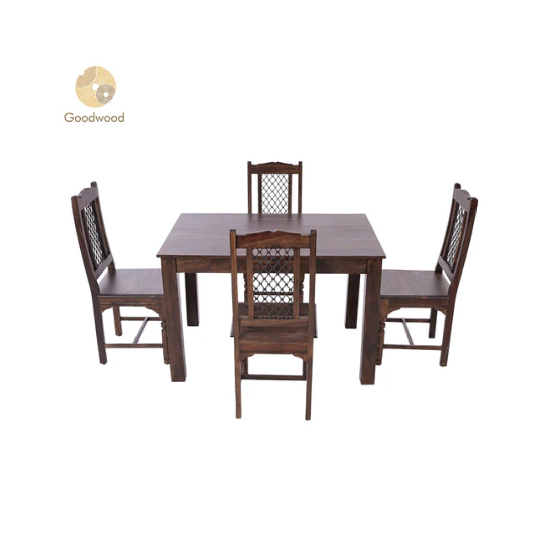 Goodwood_Clinton_4_Seater_Dining_Table_Set_Shesham_Wood | Glass Top |