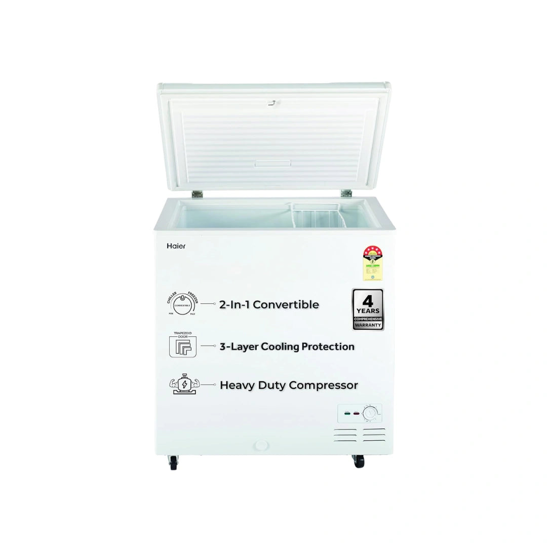 Haier_218_Litres_Single_Door_Hard_Top_Convertible_Deep_Freezer_Trapezoid Door_Design_High_Density_Puf_