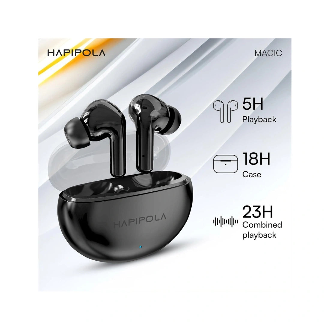 HAPIPOLA Magic TWS Ear Buds, Wireless Earphones, Immersive Audio | Ai-ENC | Bluetooth v5.2 13mm Driver | Stand-by 23 Hours Playback | Touch Control Type C Interface