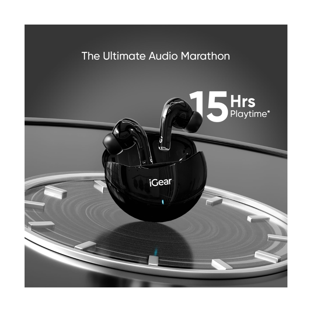 iGear Gemz Wireless Earbuds: 15 Hours Playtime, HiFi Bass, Instant Pairing, Touch Controls, Voice Assistance 