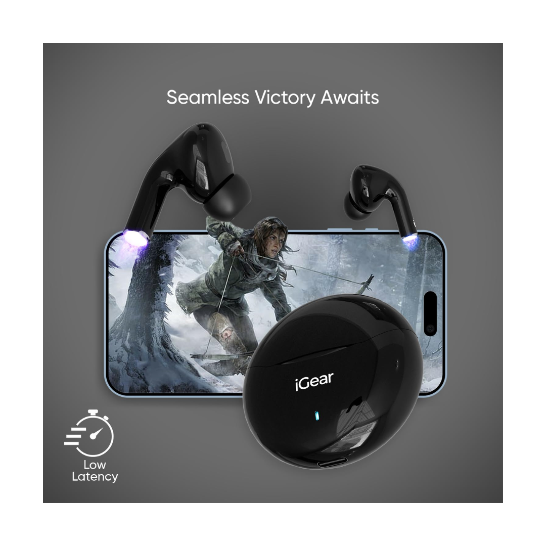 iGear Gemz Wireless Earbuds: 15 Hours Playtime, HiFi Bass, Instant Pairing, Touch Controls, Voice Assistance low latency