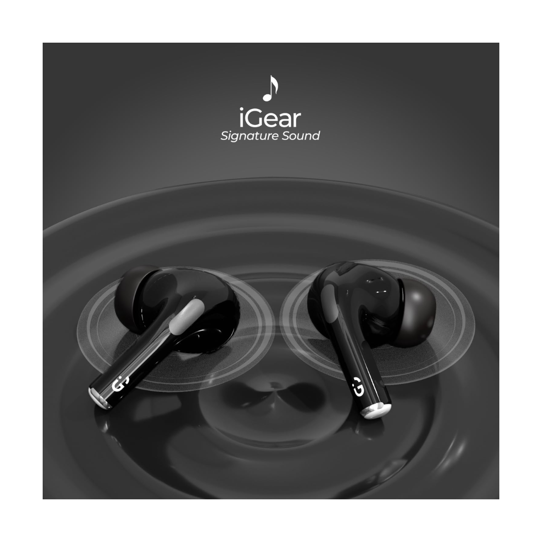 iGear Gemz Wireless Earbuds: 15 Hours Playtime, HiFi Bass, Instant Pairing, Touch Controls, Voice Assistance  black clour