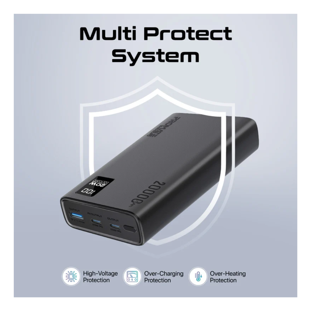 Promate Power Bank 20000mAh - Multi Protect System 