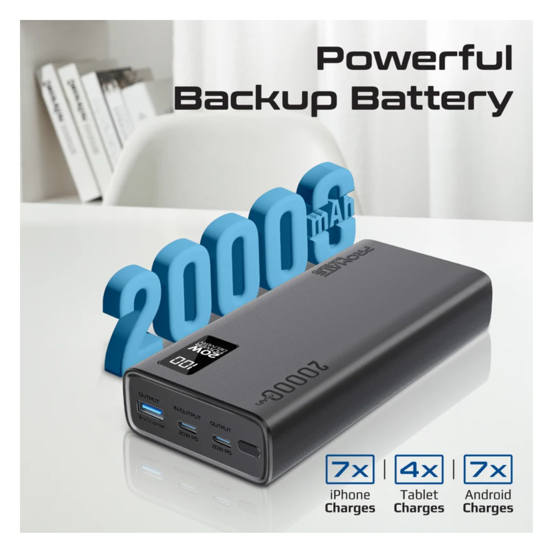 Promate Power Bank 20000mAh - Powerful Backup Battery