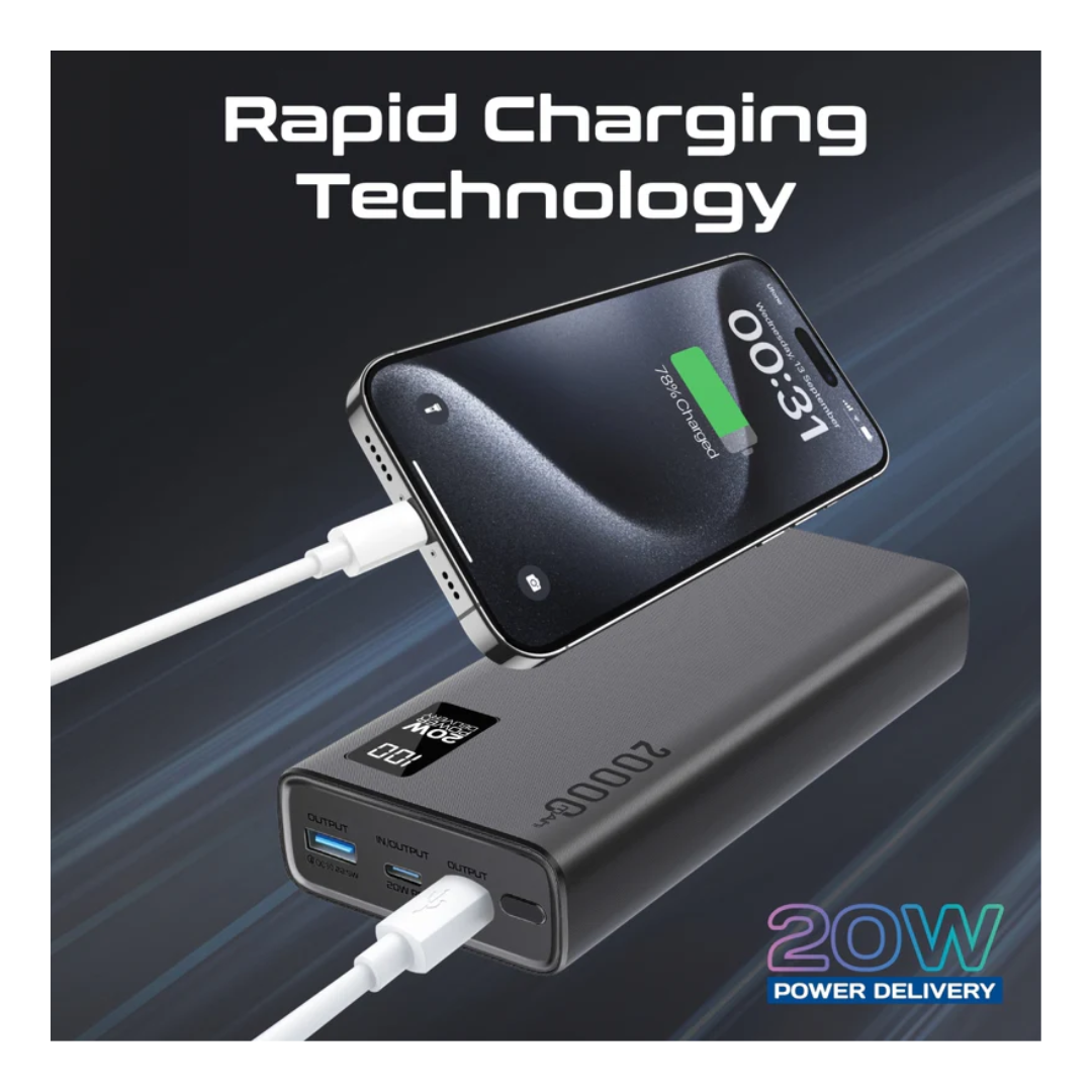 Promate Power Bank 20000mAh - Rapid Charging Technology 