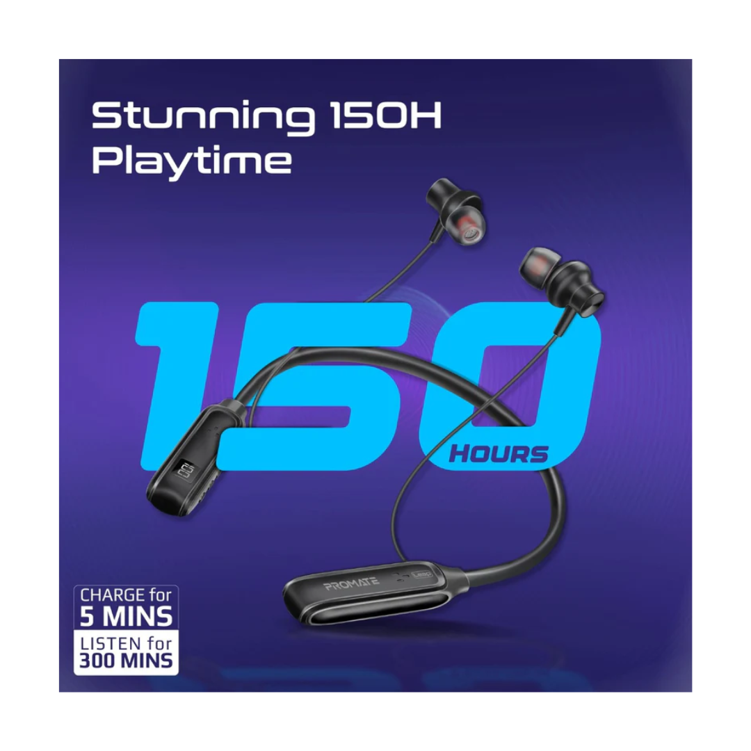 Promate Leap Wireless Bluetooth Neckband - 1500hrs Battery Life