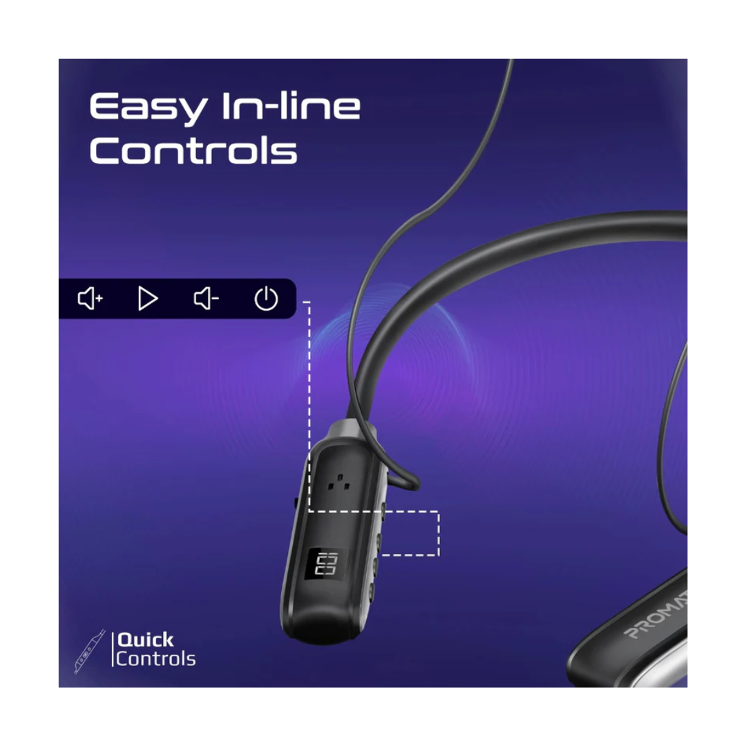 Promate Leap Wireless Bluetooth Neckband - Quick Controls - 800mAh Battery