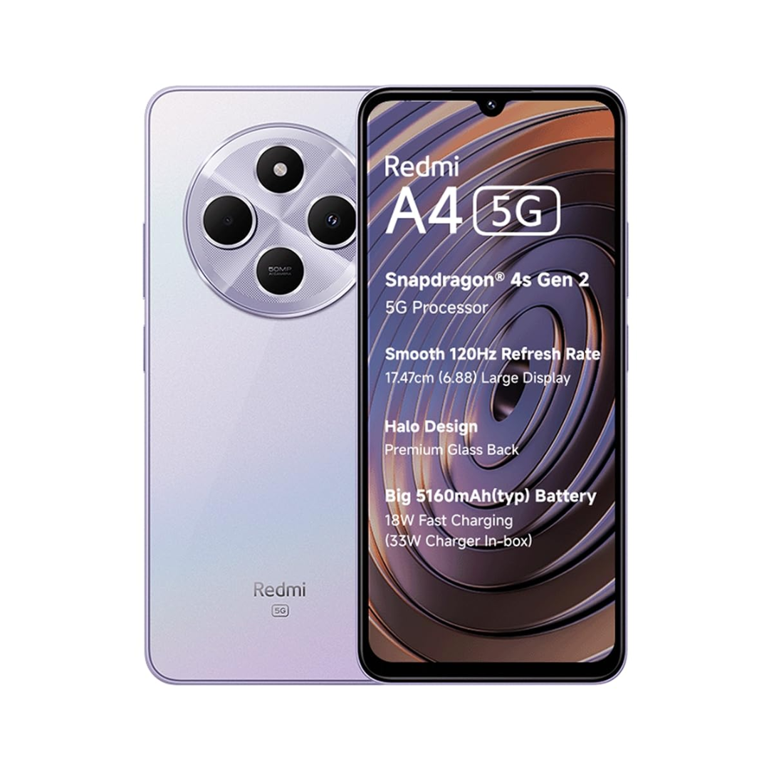 Redmi A4-SparklePurple colour of frant and back view 