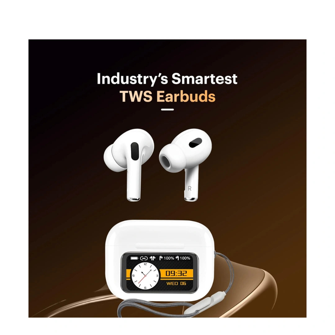 URBAN Smart Buds Screen TWS,ANC (32Db),Smart Touch Display True Wireless Buds,Type-C Fast Charging,BV 5.4,Find My Earbuds,4 Mics Enc for Clear Calling, AI Enabled Low Latency Mode for Gaming(White)
